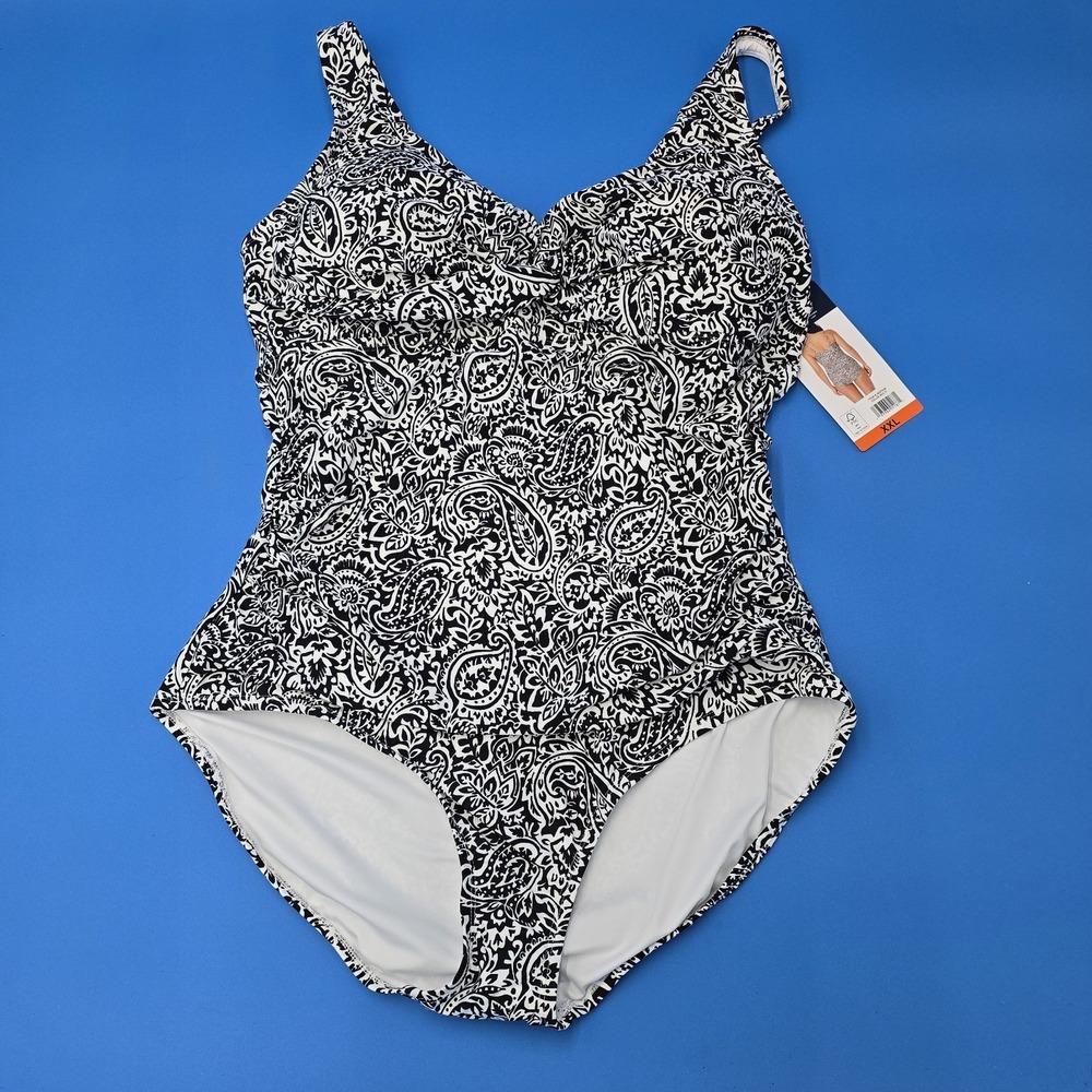 Lands End NWT Modest Resort Beach Floral Paisley Ruchedโ 1-Piece Swimsuit XXL